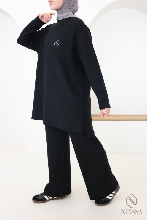 Ensemble femme pull et pantalon en maille tissée douce, coupe modeste