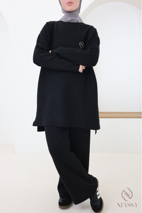 Damen-Set aus Pullover und Hose aus weichem Strick, schlichter Schnitt