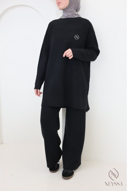 Damen-Set aus Pullover und Hose aus weichem Strick, schlichter Schnitt