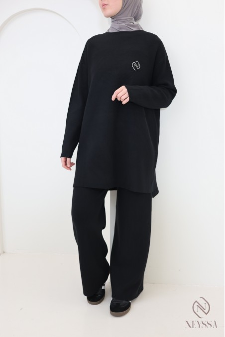 Damen-Set aus Pullover und Hose aus weichem Strick, schlichter Schnitt