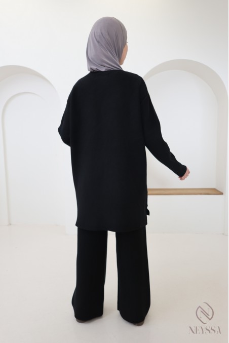 Ensemble femme pull et pantalon en maille tissée douce, coupe modeste