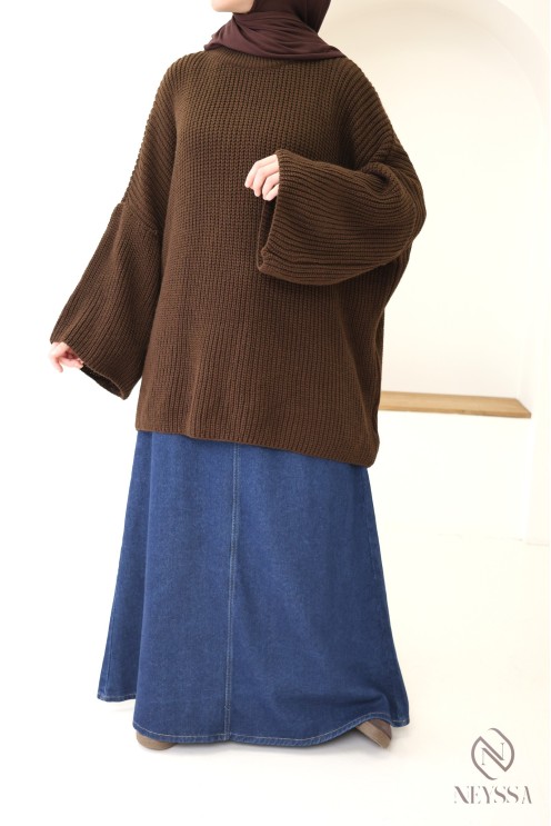 Pull coupe oversize en maille fine manches amples pour femme hijabi