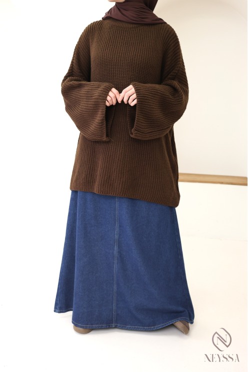 Pull coupe oversize en maille fine manches amples pour femme hijabi