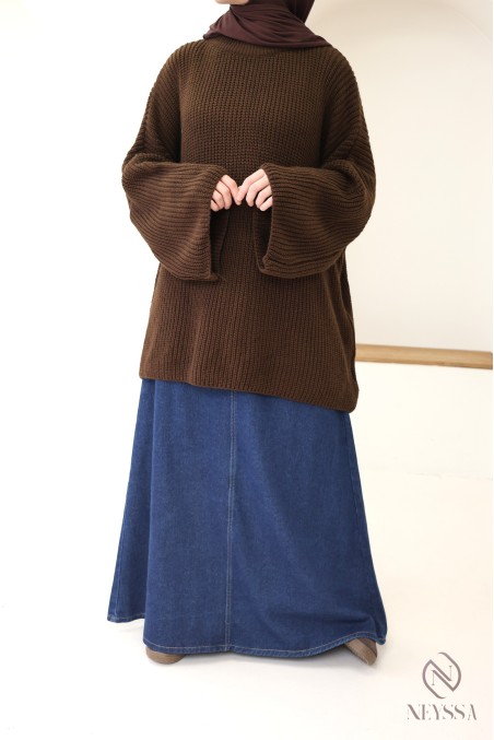 Pull coupe oversize en maille fine manches amples pour femme hijabi