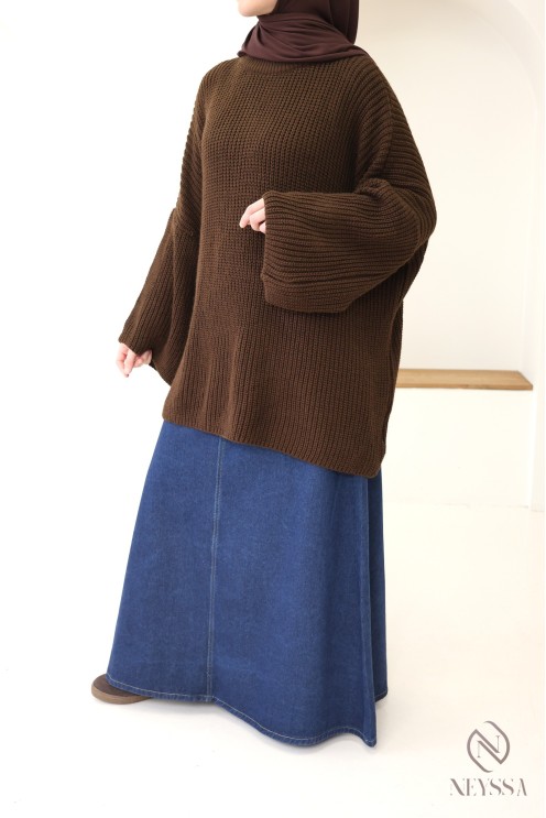 Pull coupe oversize en maille fine manches amples pour femme hijabi