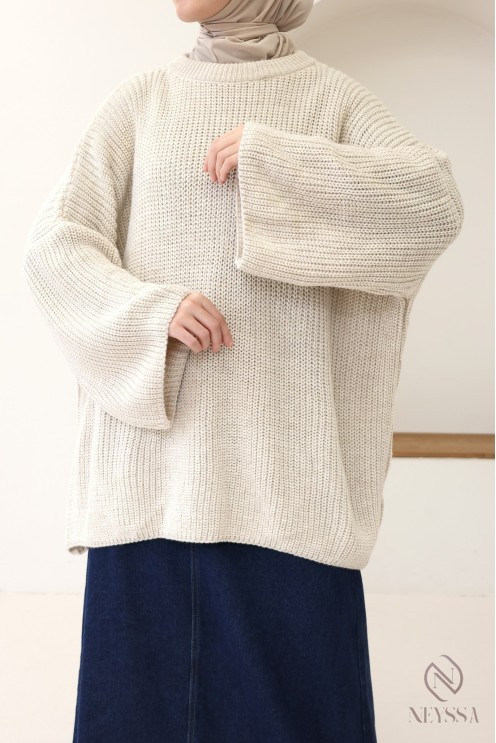 Pull coupe oversize en maille fine manches amples pour femme hijabi