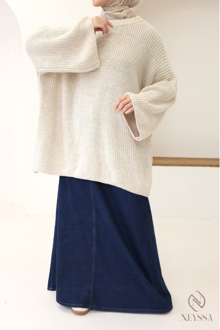 Oversized fine knit sweater with loose sleeves for hijabi women