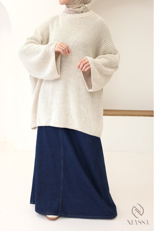 Pull coupe oversize en maille fine manches amples pour femme hijabi