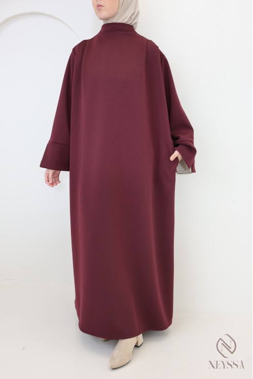 Long-sleeved dress with woven knit cuffs and high neck