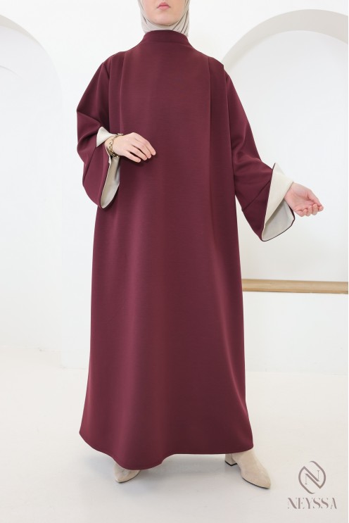 Long-sleeved dress with woven knit cuffs and high neck