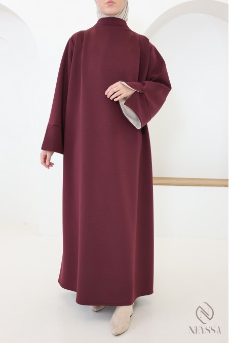 Robe longue manches revers en maille tissée, avec col montant