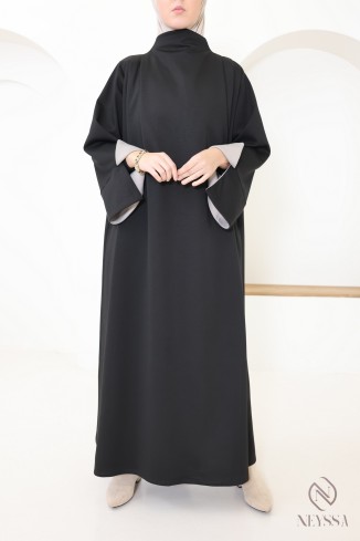 Robe longue manches revers en maille tissée, avec col montant 2