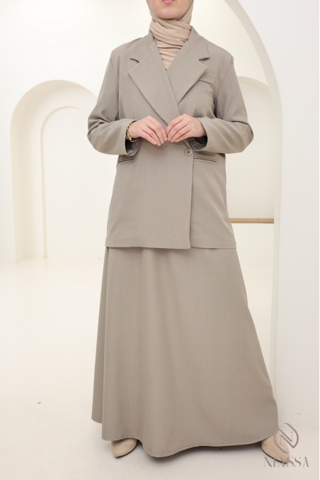 Ensemble 2 pièces blazer + jupe longue femme hijabi tendance