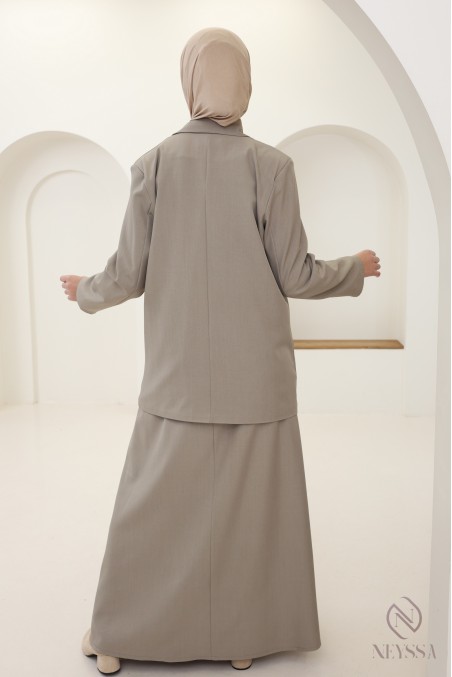 Ensemble 2 pièces blazer + jupe longue femme hijabi tendance