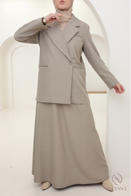 Ensemble 2 pièces blazer + jupe longue femme hijabi tendance