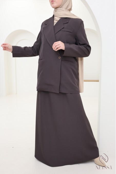 Ensemble marron femme tendance blaze + jupe longue