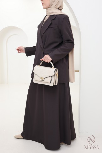 Trendiges braunes Damen-Set aus Blazer und langem Rock