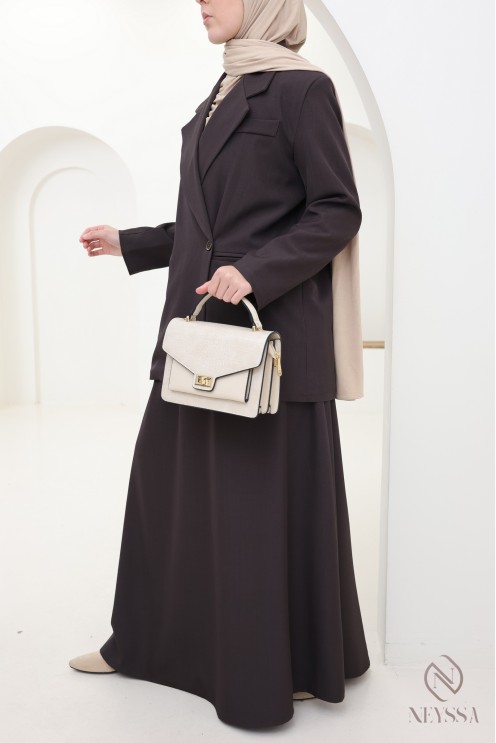 Trendiges braunes Damen-Set aus Blazer und langem Rock