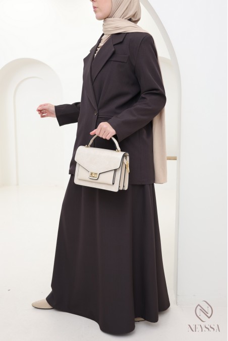 Trendiges braunes Damen-Set aus Blazer und langem Rock