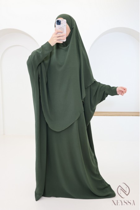 Ensemble abaya et khimar avec hijab intégré pas cher soie de jazz