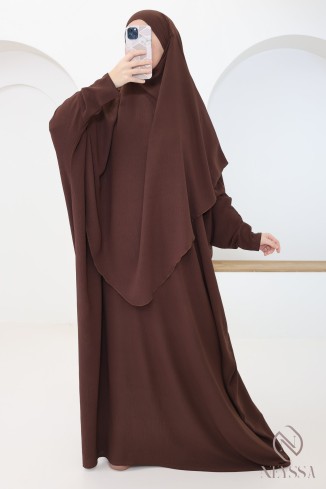 Ensemble abaya et khimar avec hijab intégré pas cher soie de jazz