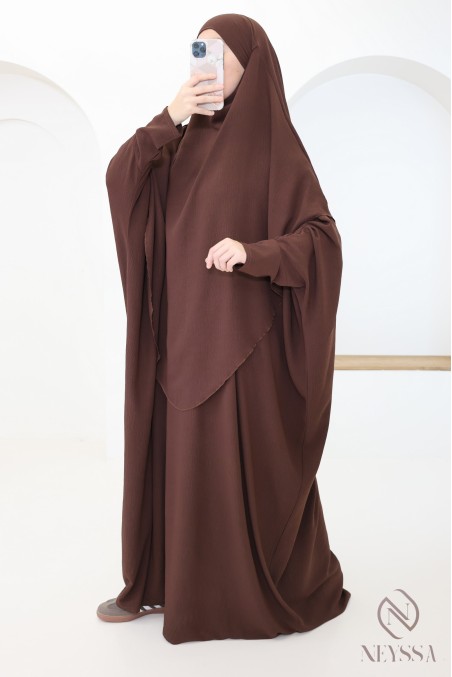 Ensemble abaya et khimar avec hijab intégré pas cher soie de jazz