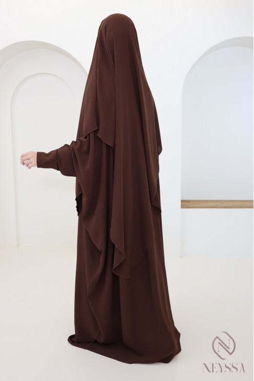 Ensemble abaya et khimar avec hijab intégré pas cher soie de jazz