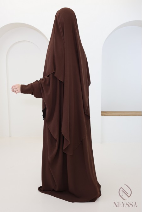 Ensemble abaya et khimar avec hijab intégré pas cher soie de jazz
