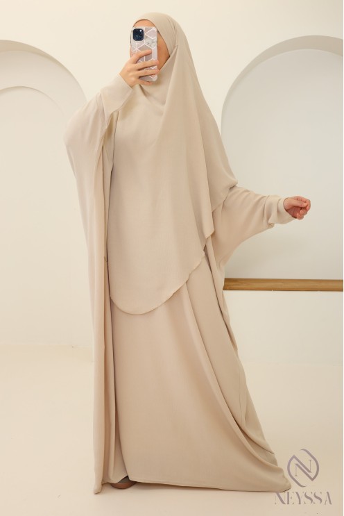 Ensemble abaya et khimar avec hijab intégré pas cher soie de jazz