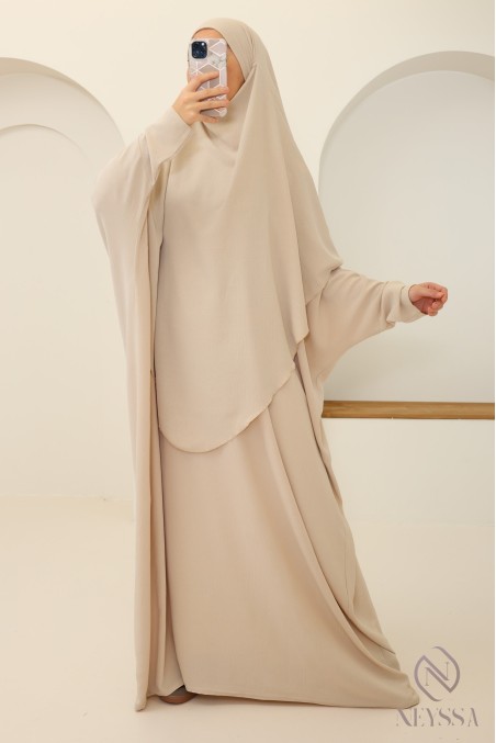 Ensemble abaya et khimar avec hijab intégré pas cher soie de jazz
