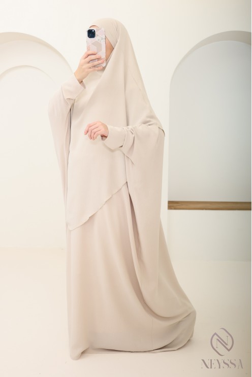Ensemble abaya et khimar avec hijab intégré pas cher soie de jazz