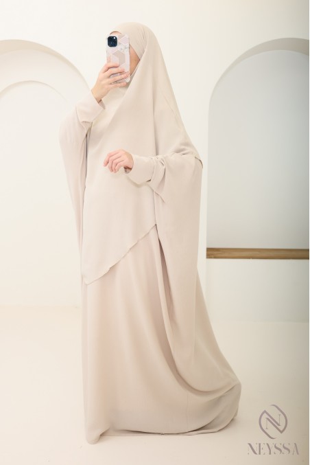 Ensemble abaya et khimar avec hijab intégré pas cher soie de jazz
