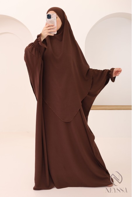 Ensemble abaya et khimar 2 voiles assorti en Jazz, tenue légiférée pour la femme musulmane