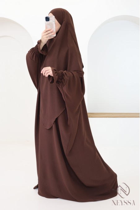 Ensemble abaya et khimar 2 voiles assorti en Jazz, tenue légiférée pour la femme musulmane