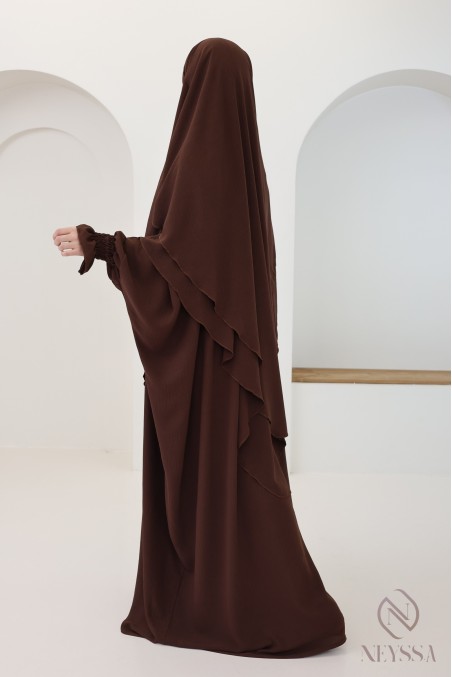 Ensemble abaya et khimar 2 voiles assorti en Jazz, tenue légiférée pour la femme musulmane