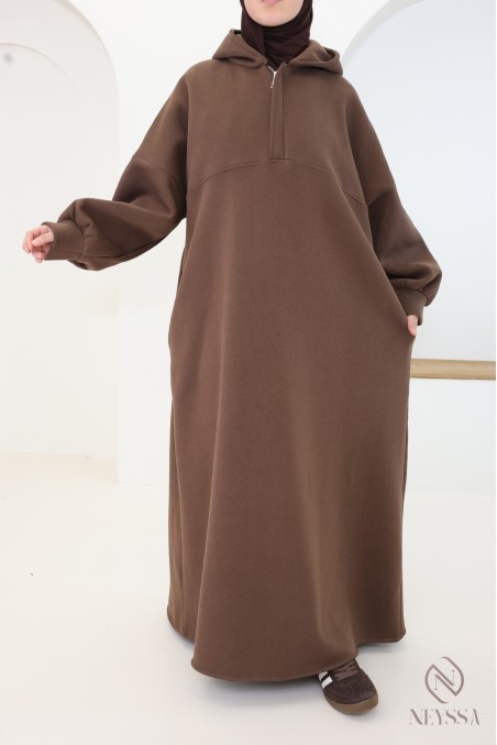 Langes Kleid im Sweatshirt-Stil mit Reißverschlusskragen