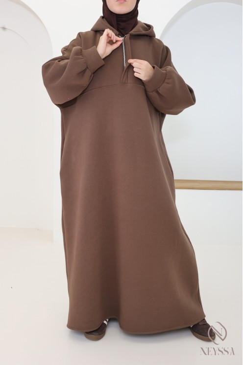 Langes Kleid im Sweatshirt-Stil mit Reißverschlusskragen