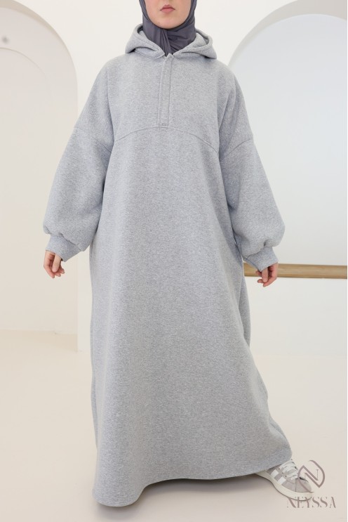 Langes Kleid im Sweatshirt-Stil mit Reißverschlusskragen