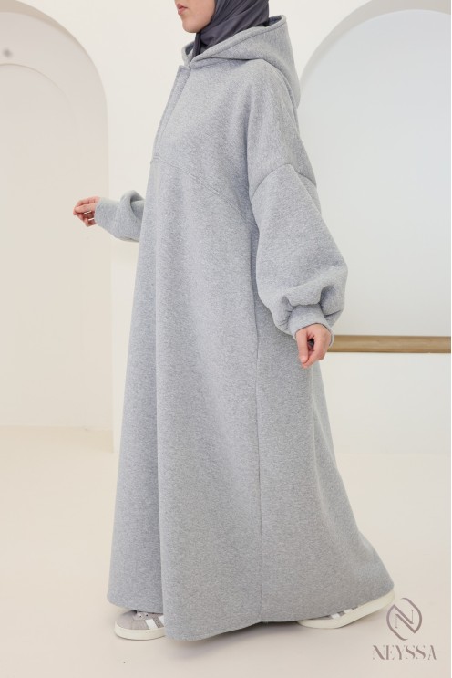 Langes Kleid im Sweatshirt-Stil mit Reißverschlusskragen