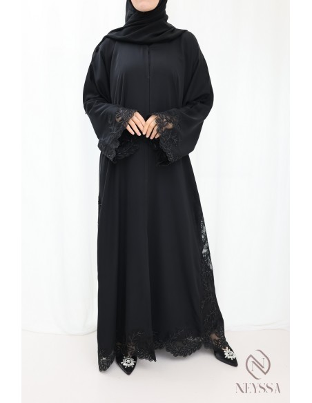 Abaya Dubaï kimono femme voilée avec broderie et dentelles hyper chic
