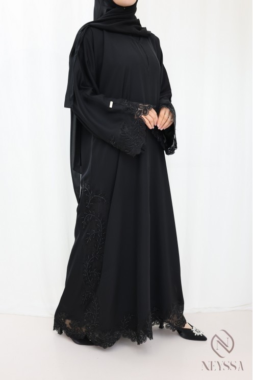 Abaya Dubaï kimono femme voilée avec broderie et dentelles hyper chic