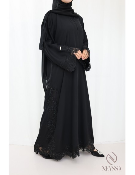 Abaya Dubaï kimono femme voilée avec broderie et dentelles hyper chic