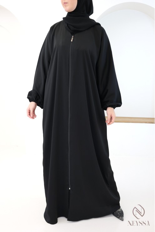 Abaya Kimono Dubai mit Reißverschluss, schwarz, gerader Schnitt