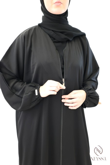 Abaya Kimono Dubai mit Reißverschluss, schwarz, gerader Schnitt