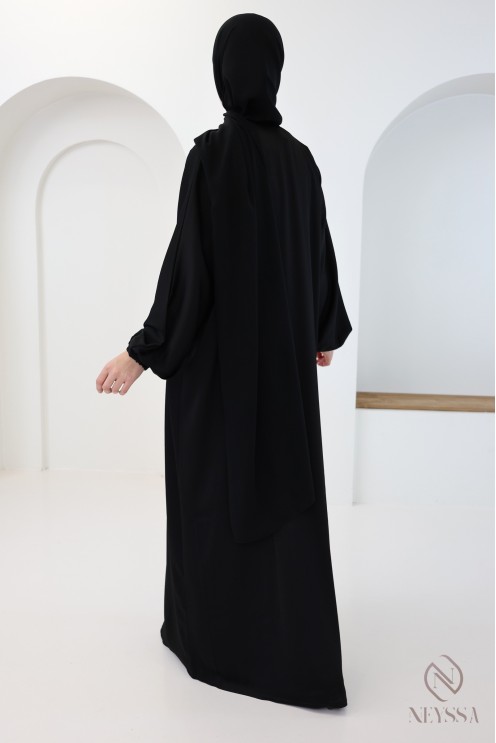 Black zip-up Dubai kimono abaya for hijabi women, straight cut