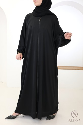 Abaya Kimono Dubai mit Reißverschluss, schwarz, gerader Schnitt