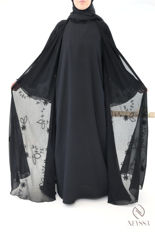 Dubai abaya kimono in embroidered chiffon with rhinestones