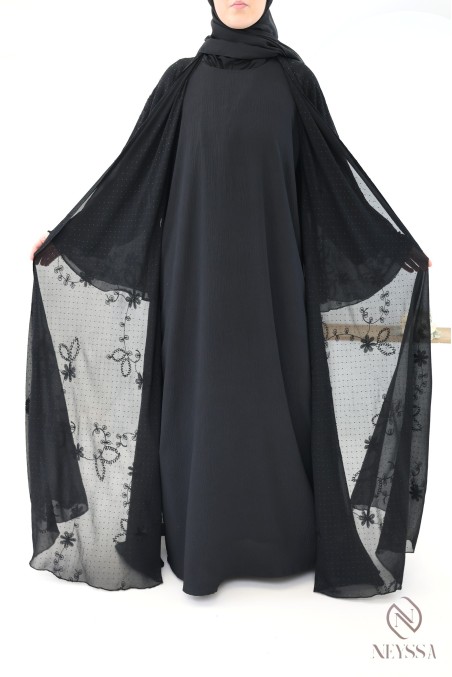 Abaya Dubaï kimono en mousseline brodée et strass femme voilée