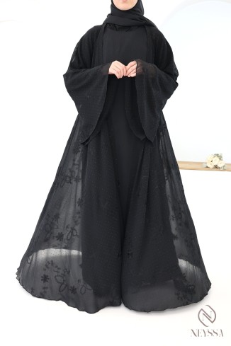 Dubai abaya kimono in embroidered chiffon with rhinestones 2