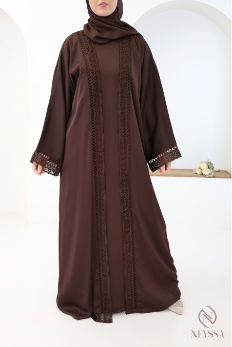 Brown silk kimono abaya from Dubai for hijabi women
